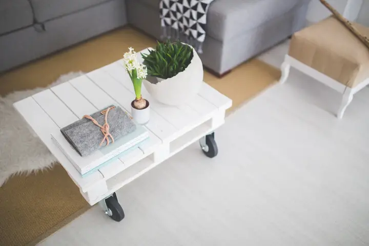 small living room with small white table