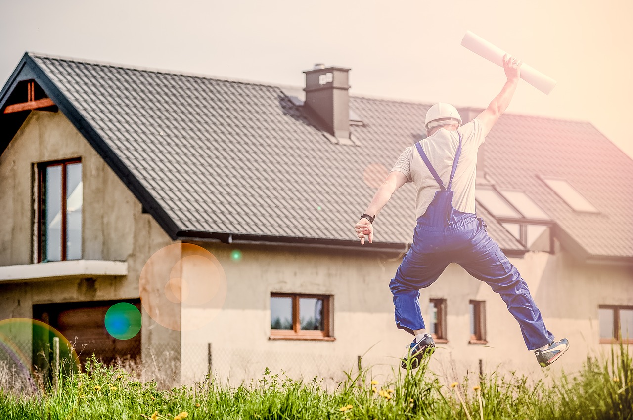 repair man jumping with joy