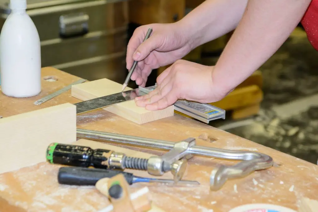 A workbench top that is made out of wood